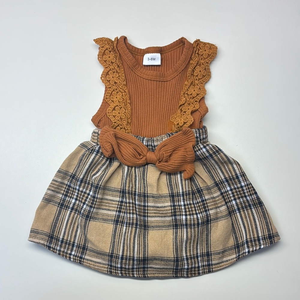 Adorable Brown and Plaid Baby Dress- 3-6 Month